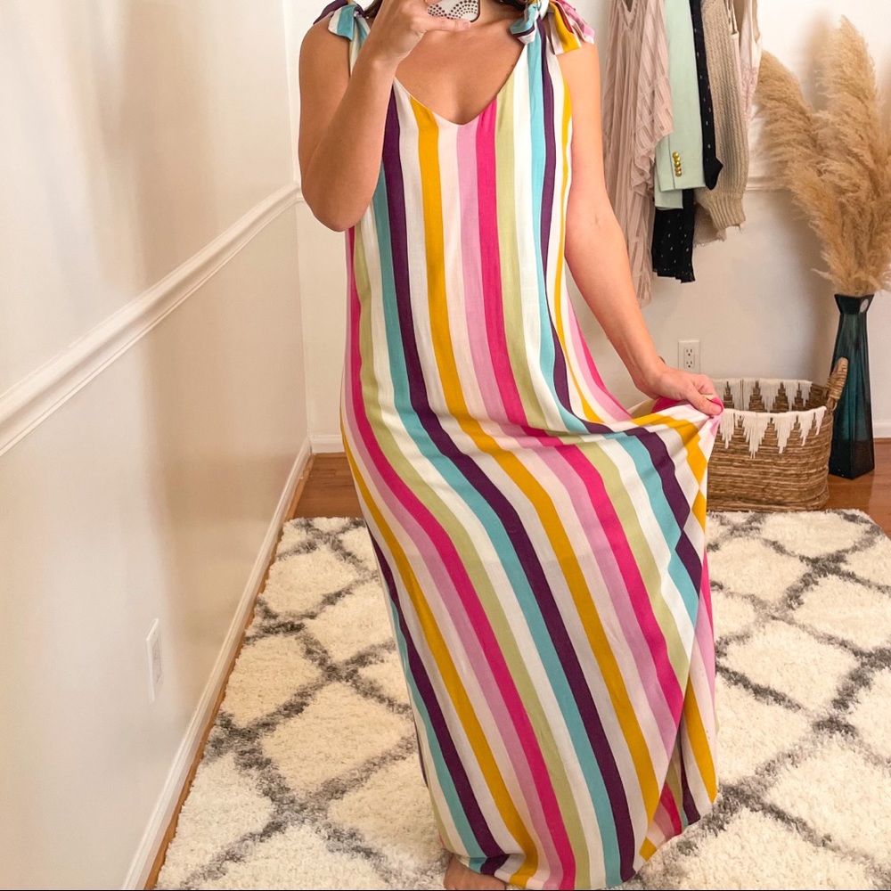 Striped Tie-Shoulder Maxi Dress in Multicolor